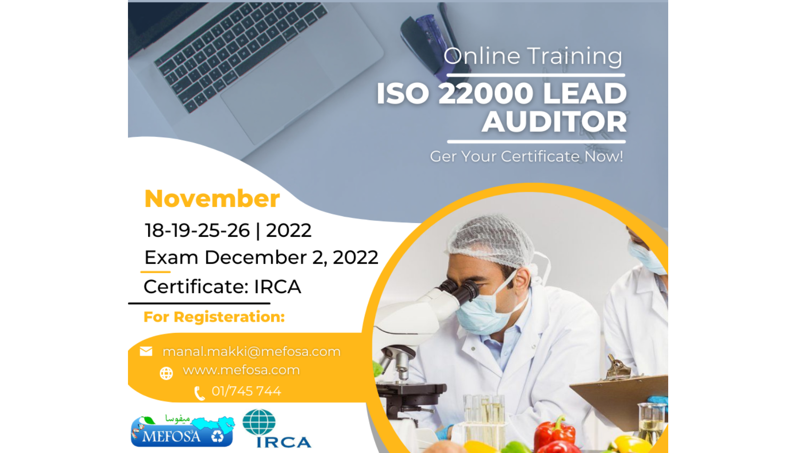 ISO 22000 Lead Auditor Training MEFOSA